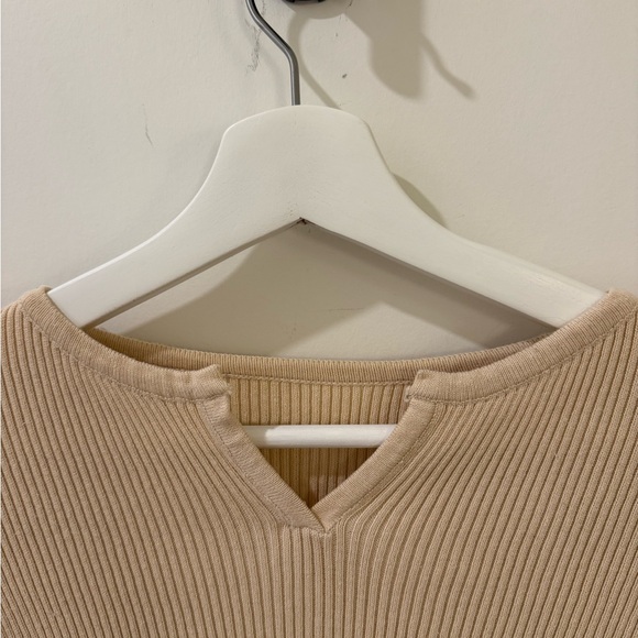 Beige Yellow Ribbed Long Sleeve Top - Picture 2 of 6